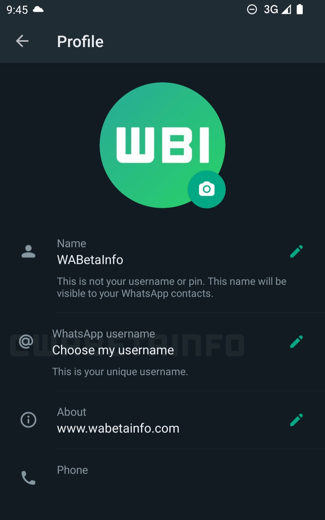 Suporte de nome de usuário do WhatsApp em desenvolvimento
