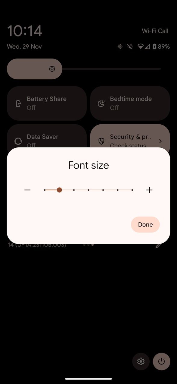 janela pop-up de tamanho da fonte no Android 14