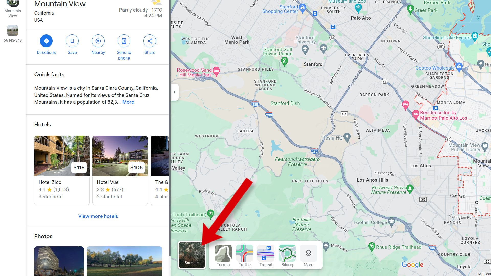 Captura de tela do Google Maps mostrando o menu Camadas