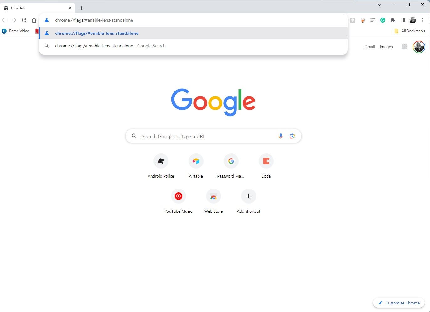 Google Chrome com o endereço da bandeira na barra de pesquisa.