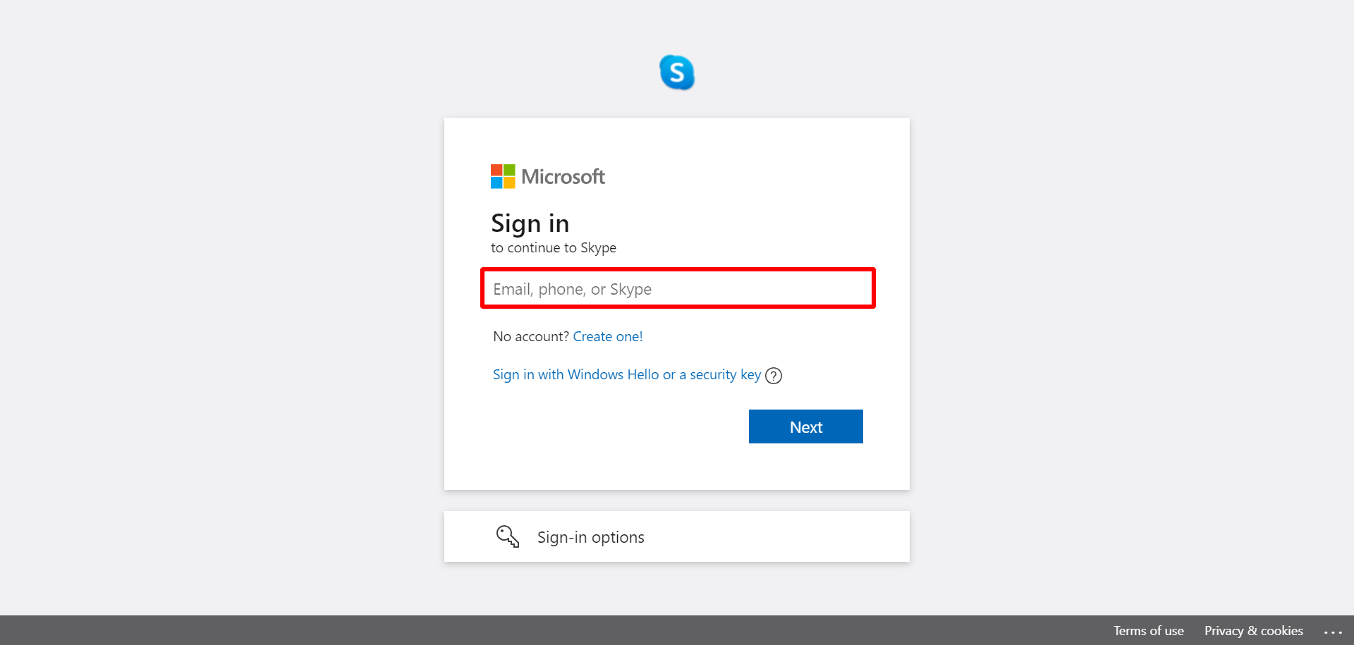 Faça login na conta do Skype através do navegador da web