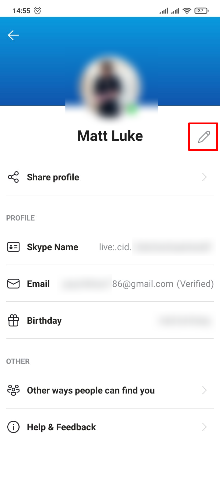 Edição do nome de exibição do Skype no aplicativo Android