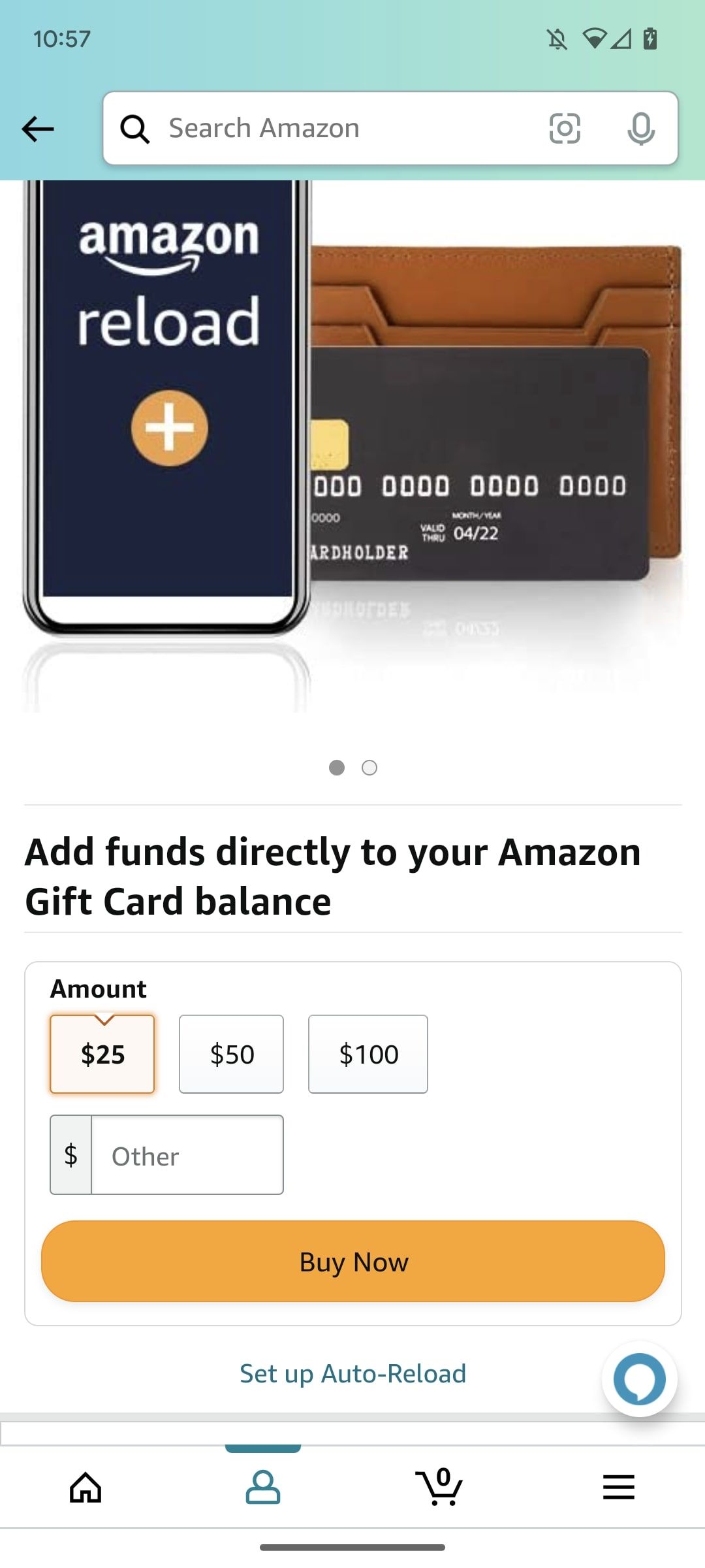 Captura de tela do cartão-presente de recarga do aplicativo de compras Amazon