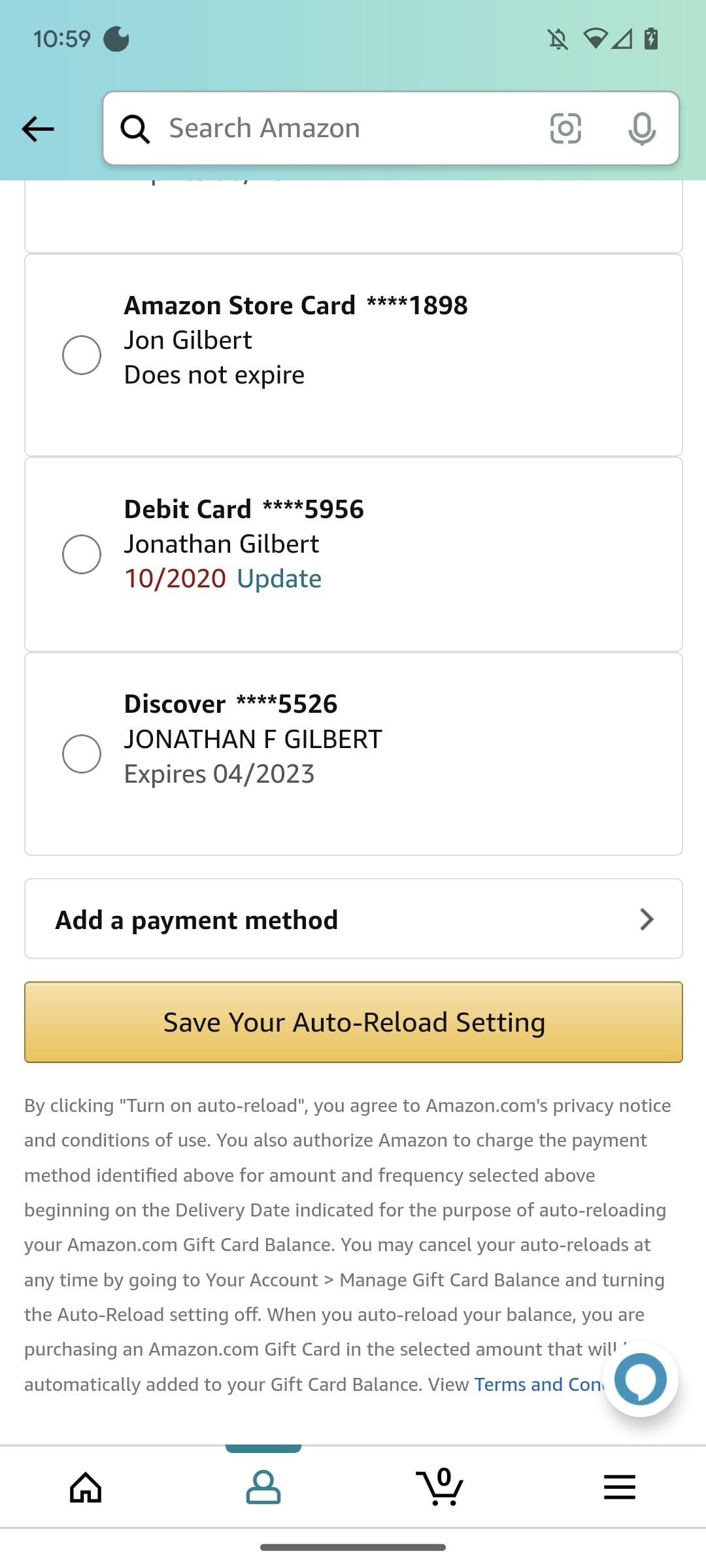 captura de tela do aplicativo Amazon Shopping da página de checkout