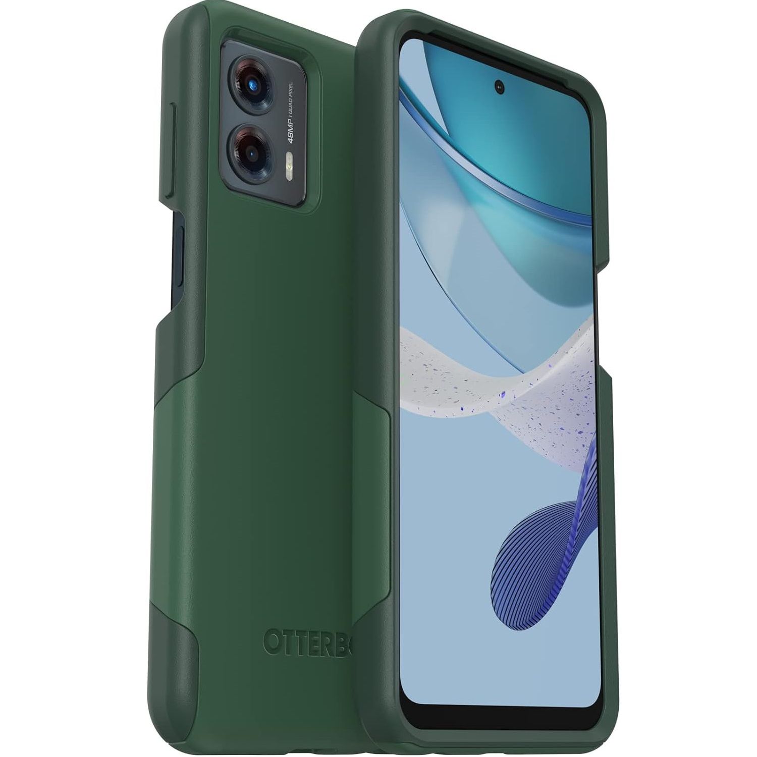 OtterBox Commuter Series para Moto G 5G (2023) mostrado na parte frontal e traseira do telefone