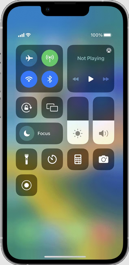 Captura de tela mostrando a opção de gravação de tela no iOS
