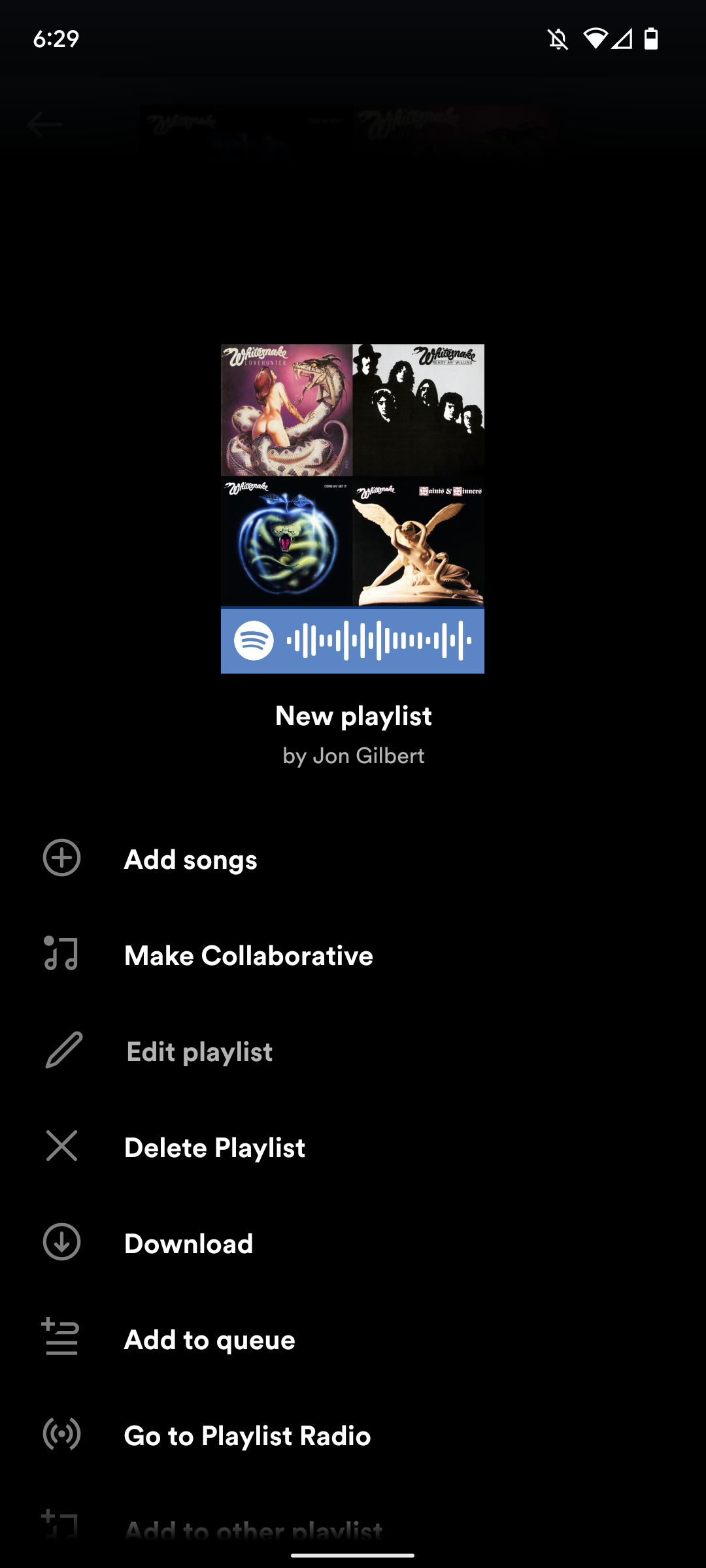 Captura de tela destacando a opção ‘Editar playlist’ no Spotify