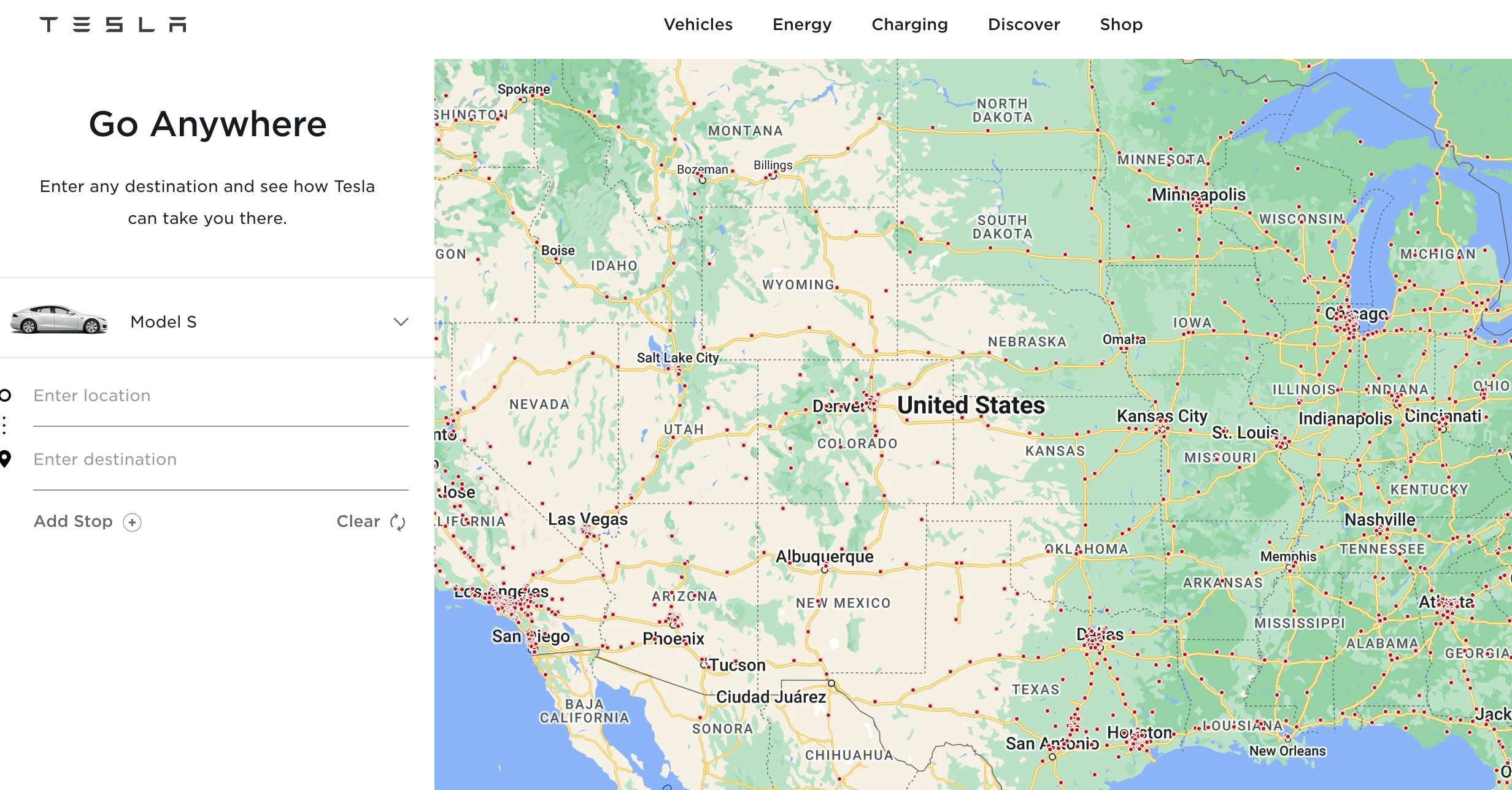O aplicativo Tesla Go Anywhere mostrando um mapa