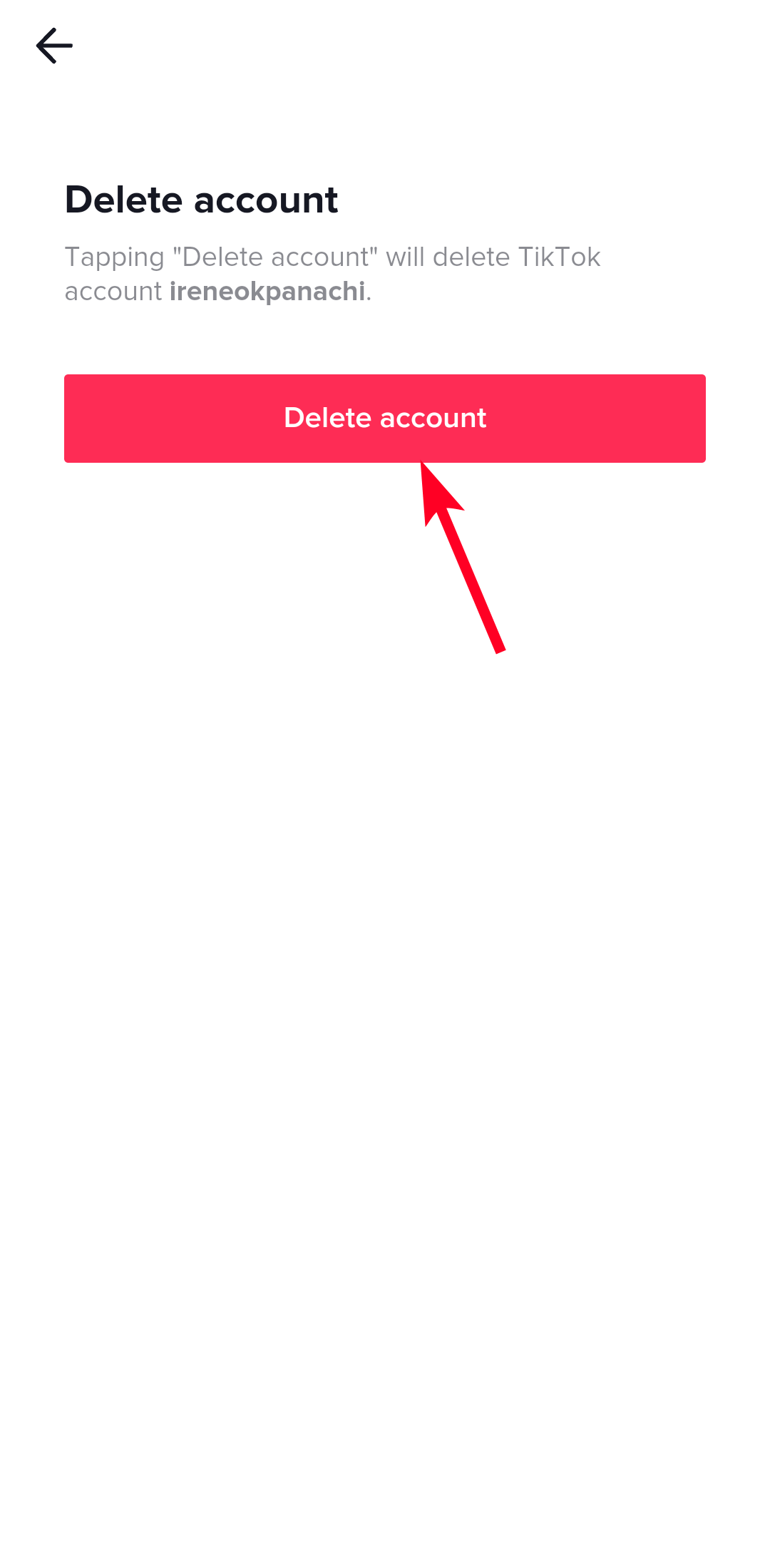 Excluir página da conta no aplicativo TikTok