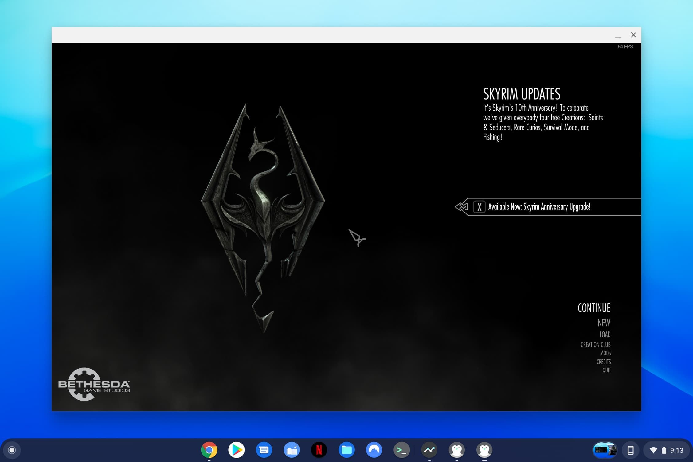O menu principal do Skyrim se adapta de maneira diferente no ChromeFlex OS.