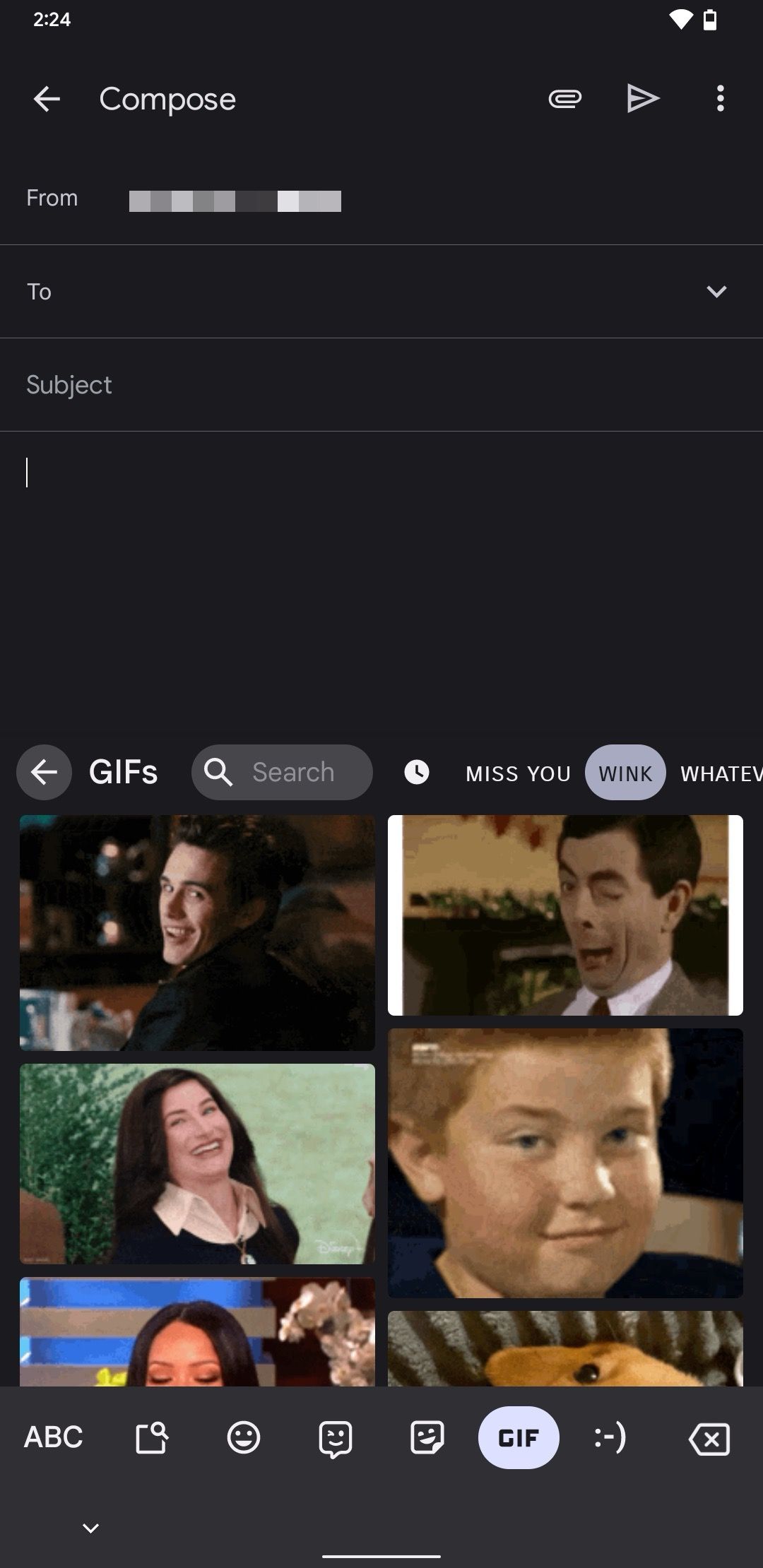 Captura de tela da interface GIF do aplicativo Gboard