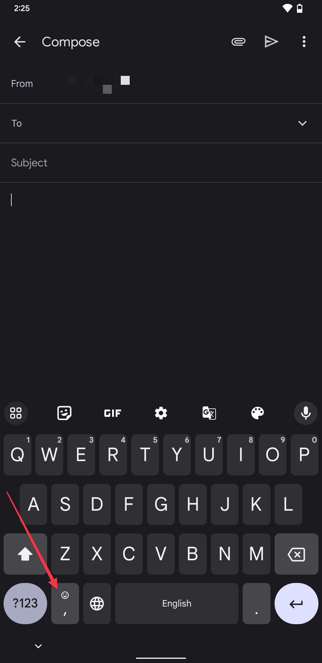 Captura de tela do Gboard mostrando o botão de emoji