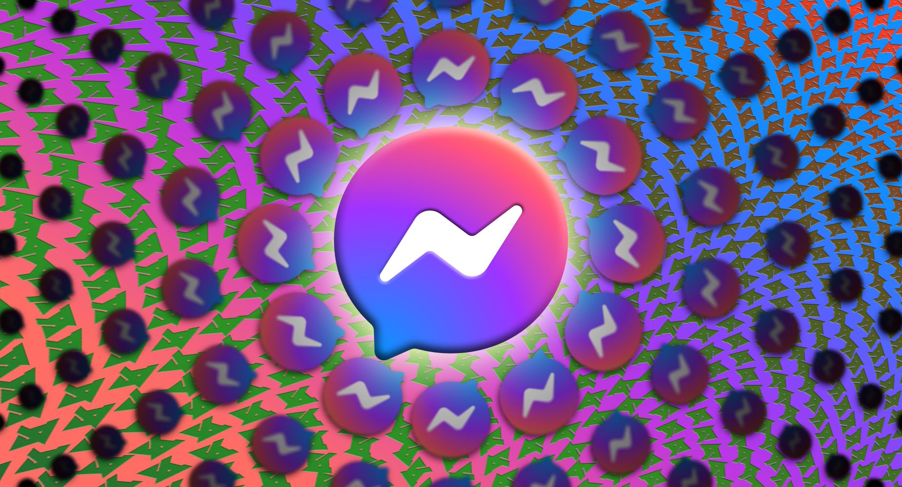 Logotipo do Facebook Messenger em uma mandala do Messenger sobre um campo de logotipos AP