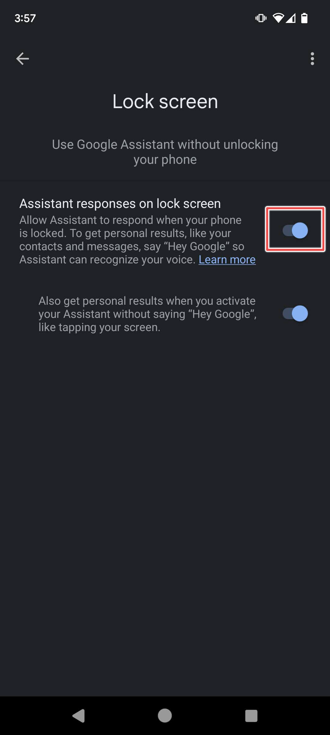 A tela de bloqueio do Google Assistente é alternada nas configurações do Android