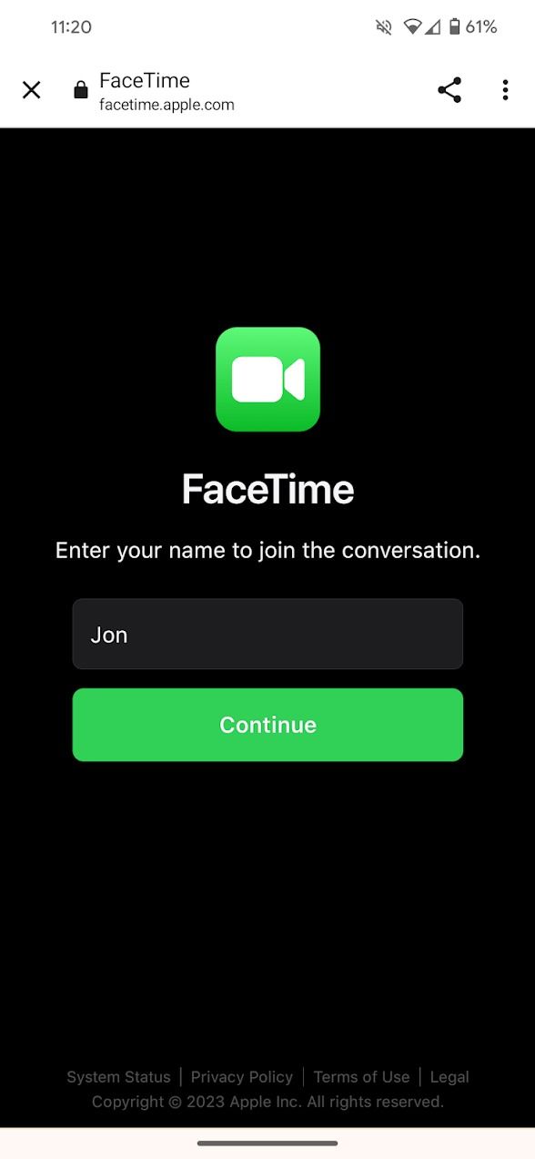 junte-se à opção Facetime no navegador Android