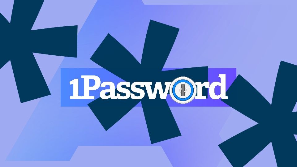 O logotipo 1Password com asteriscos no fundo que representam uma senha