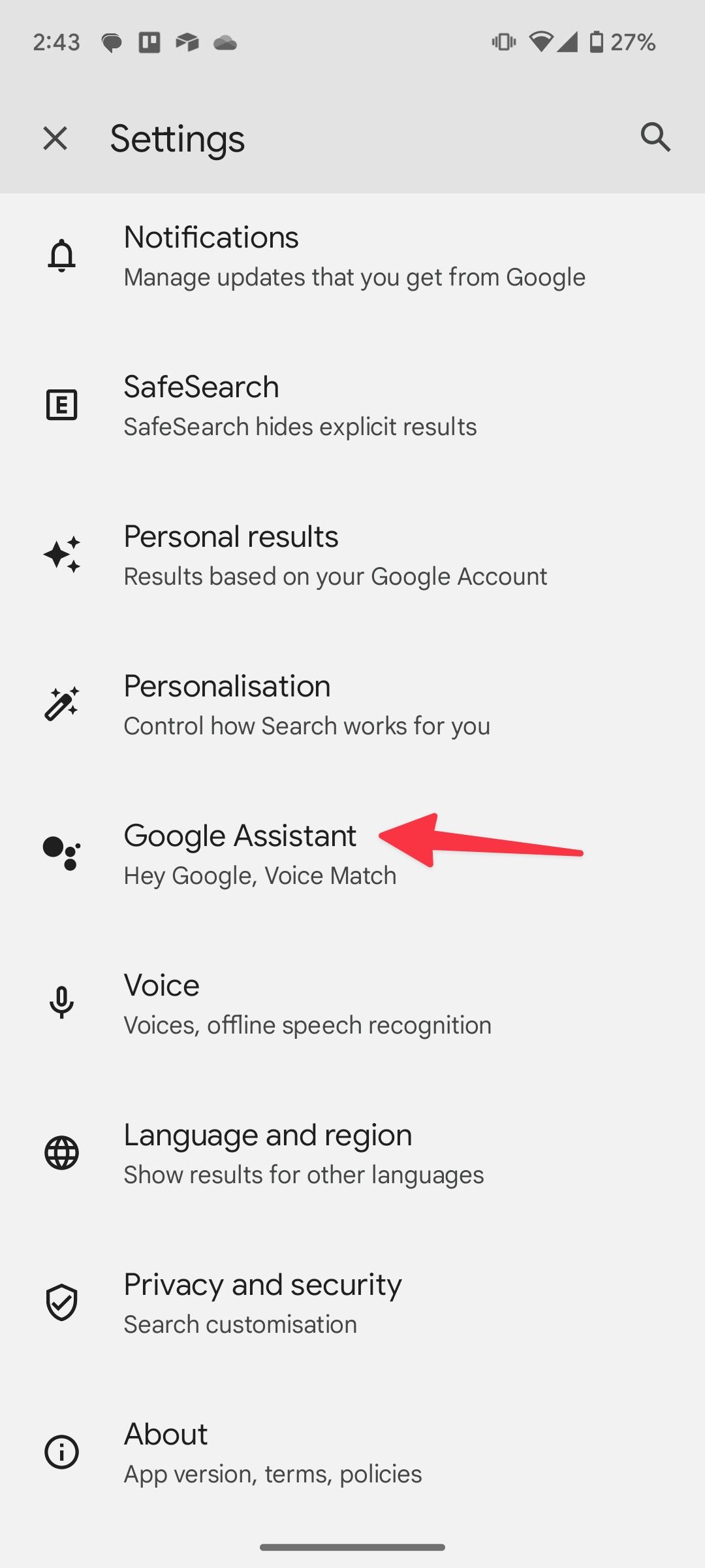 Configuração do assistente do Google