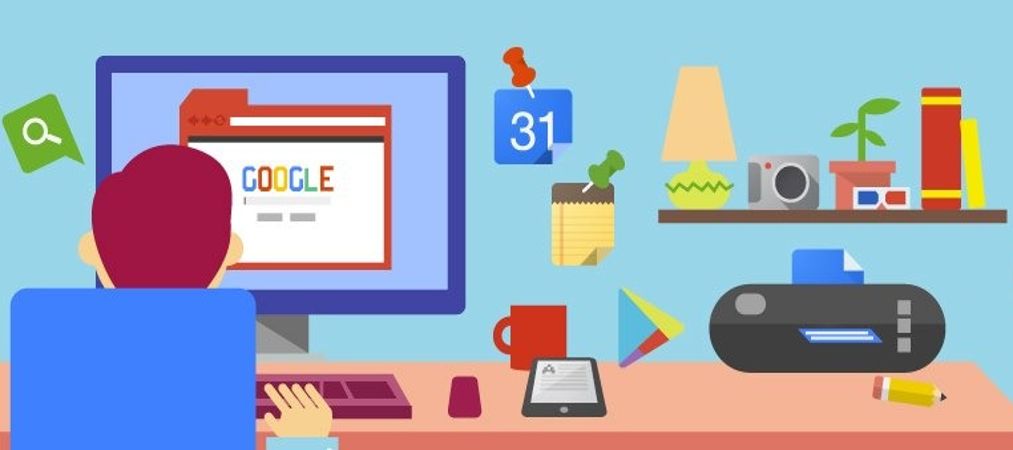Captura de tela de uma imagem promocional do Google mostrando um homem sentado em frente a um computador