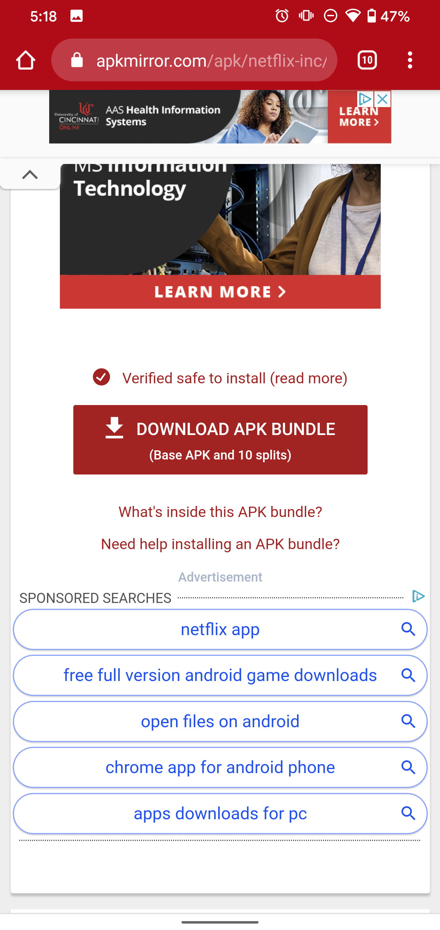 Captura de tela do botão de download do APK Mirror para pacote de aplicativos