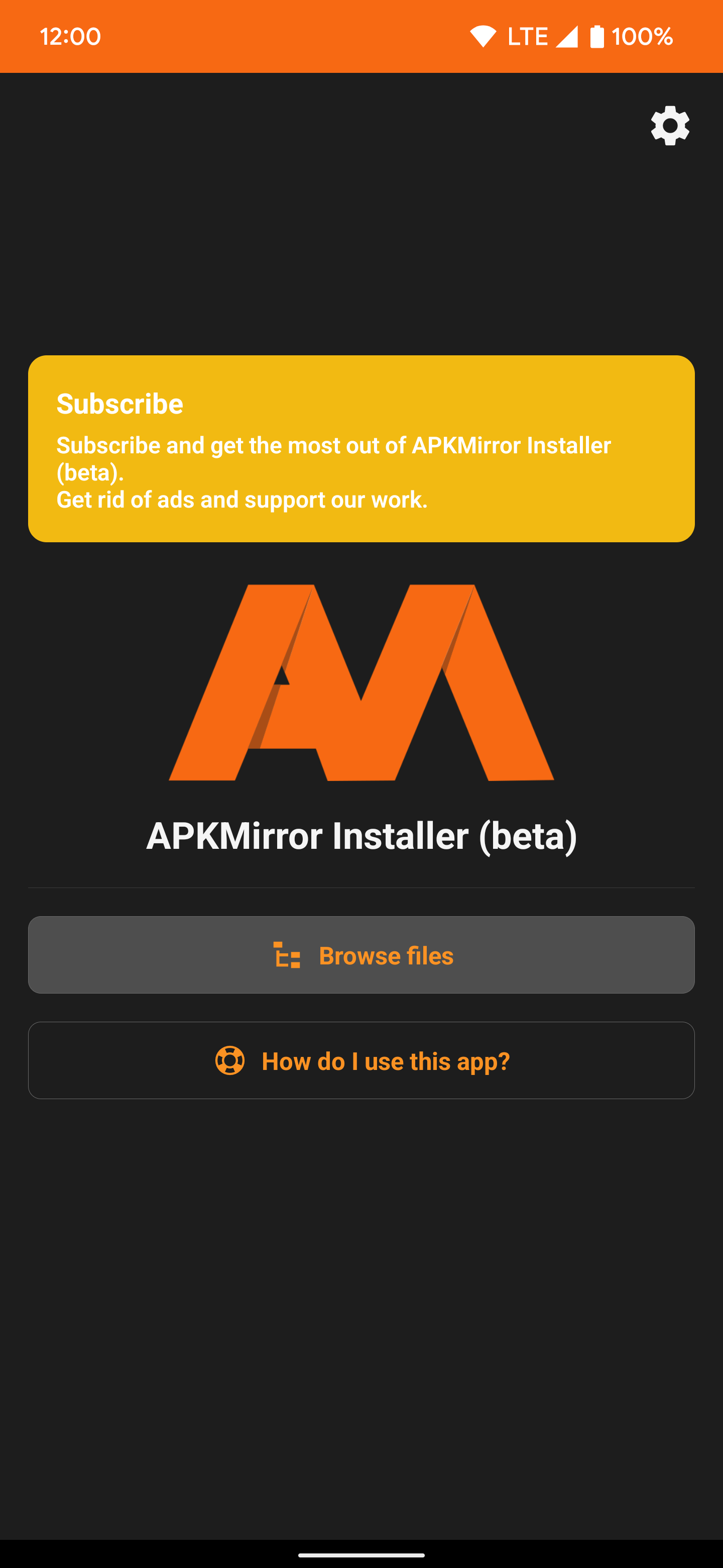 Captura de tela da tela inicial do APK Mirror Installer