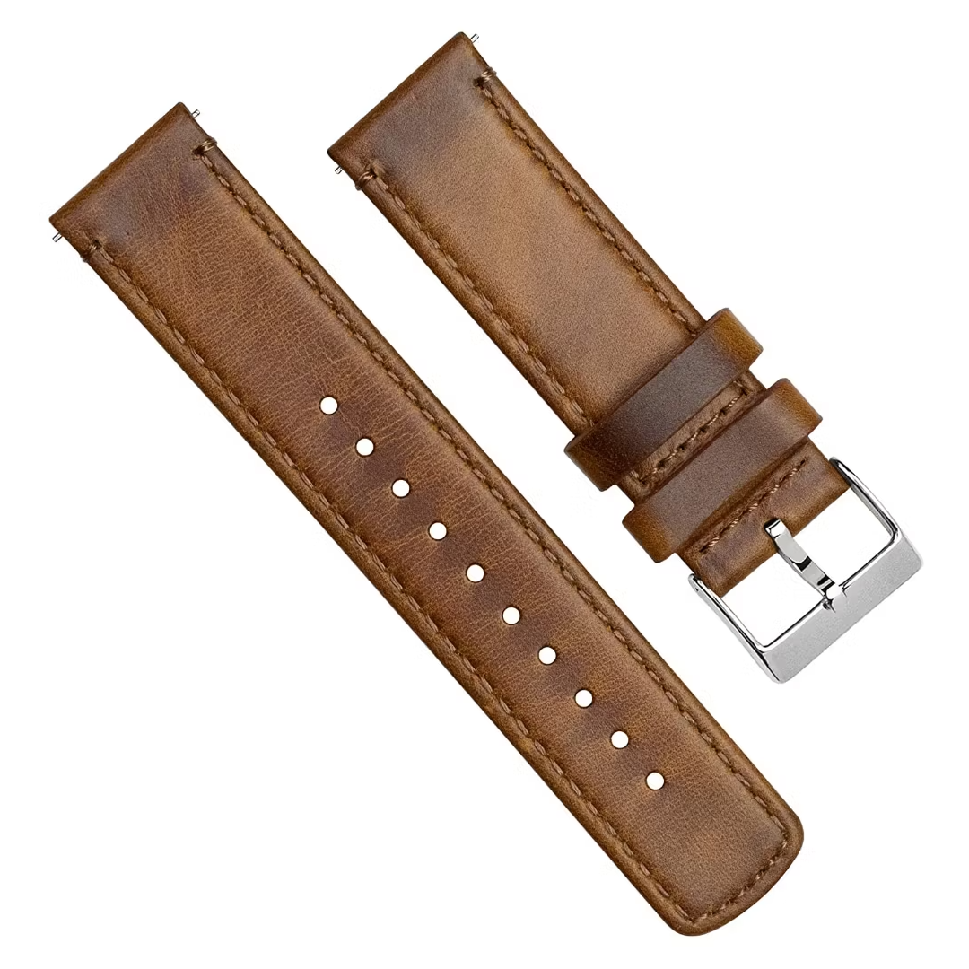 pulseira de relógio de couro barton5 em duas peças retratadas lado a lado 