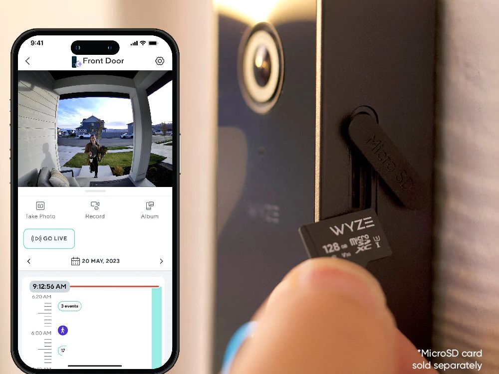 Slot micro SD e aplicativo Wyze Video Doorbell