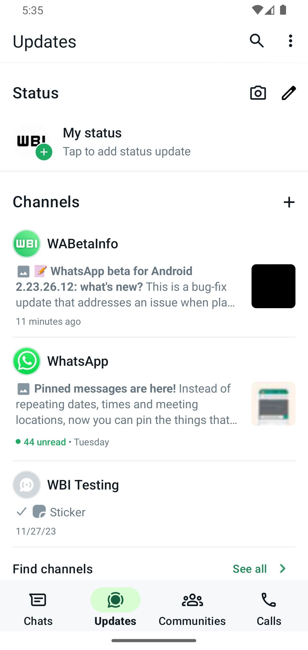 Botões de cabeçalho de status do WhatsApp