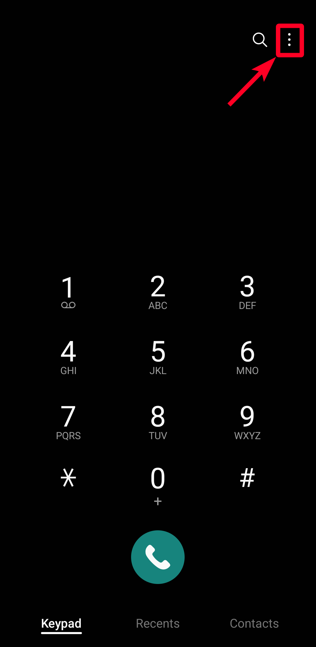 Ícone do menu flutuante de três pontos no aplicativo de telefone de um Samsung Galaxy.