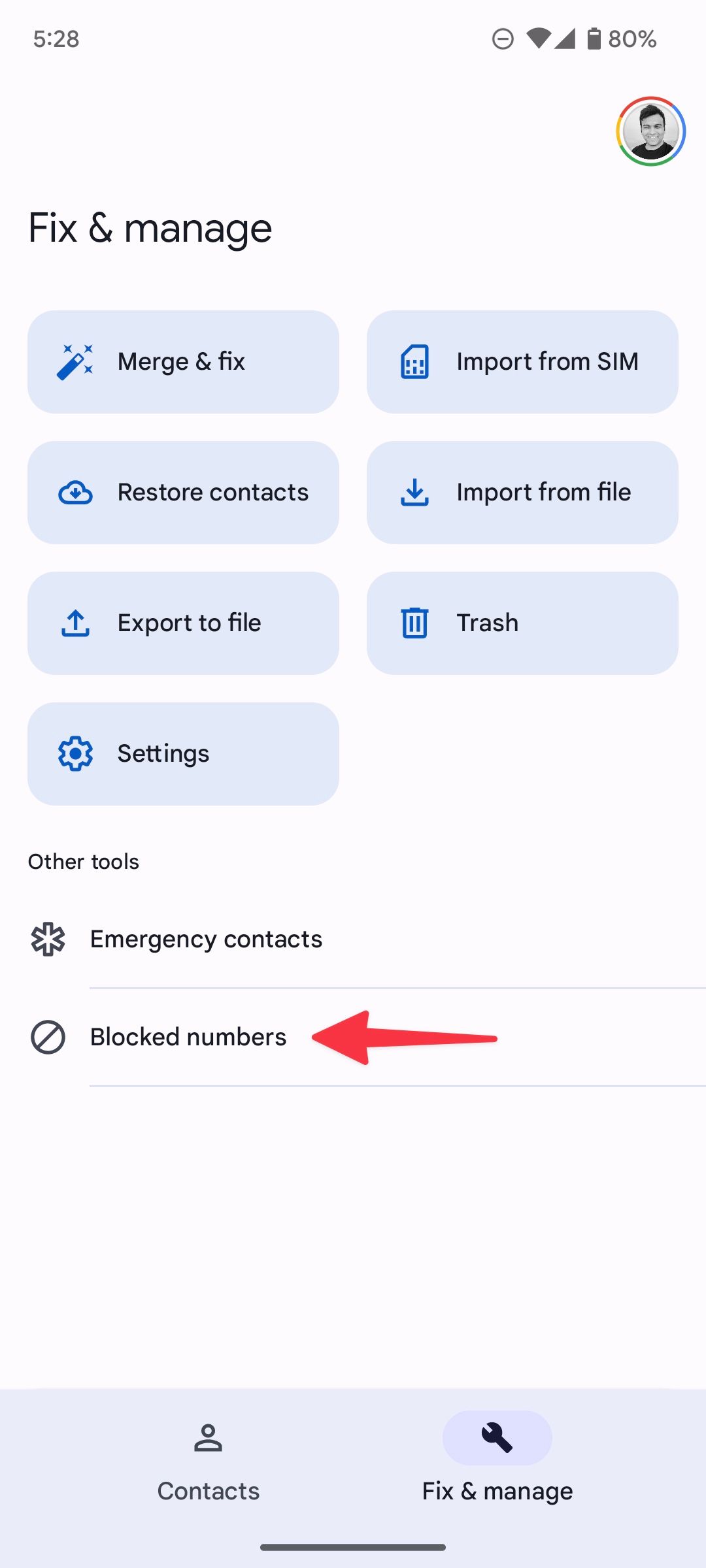 Números bloqueados no aplicativo de contatos