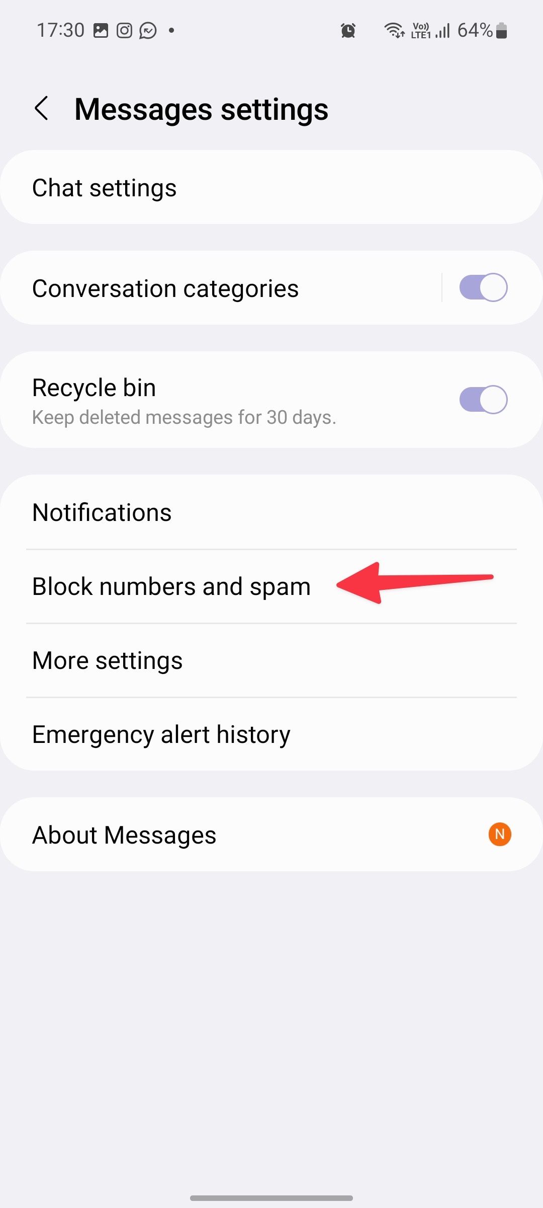 Abra números bloqueados em Mensagens