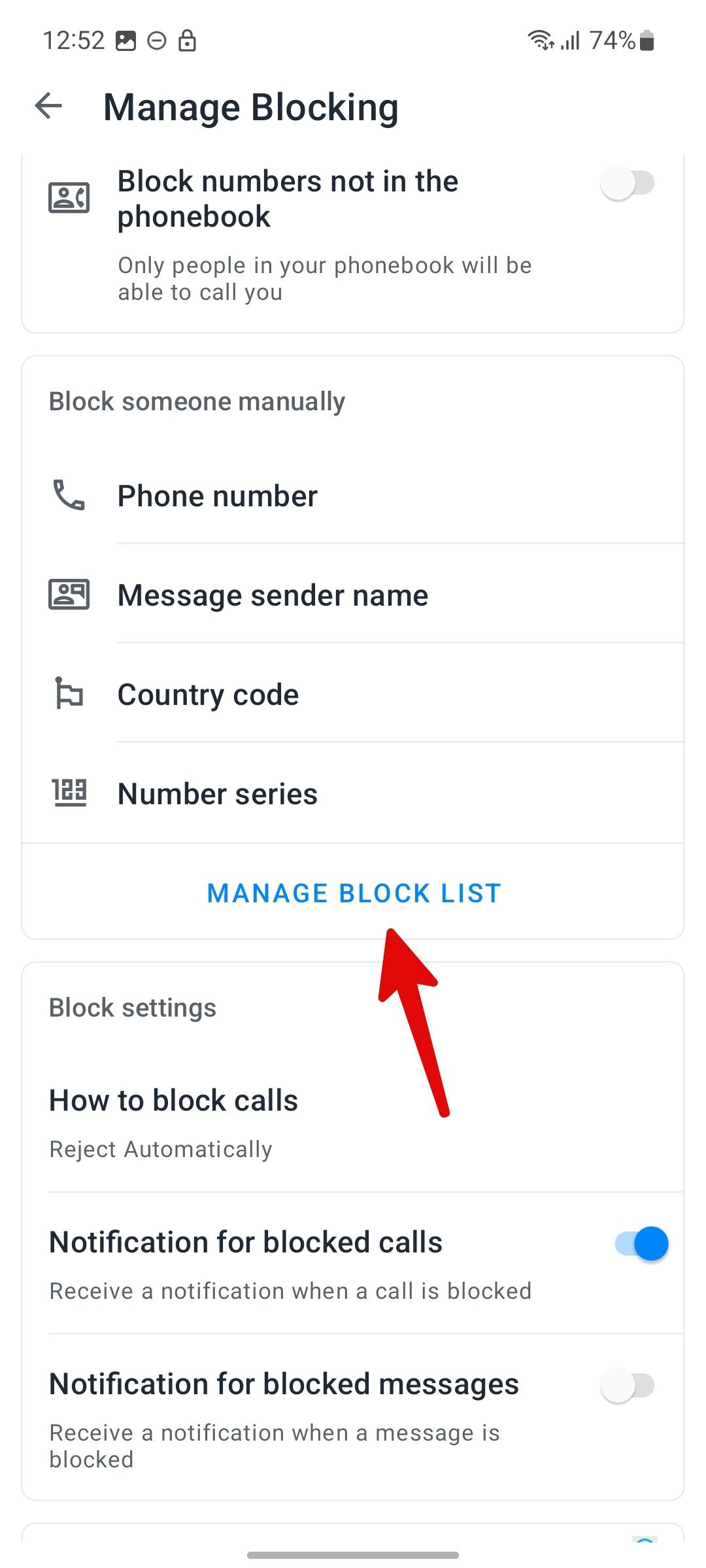 gerenciar lista de bloqueados no Android