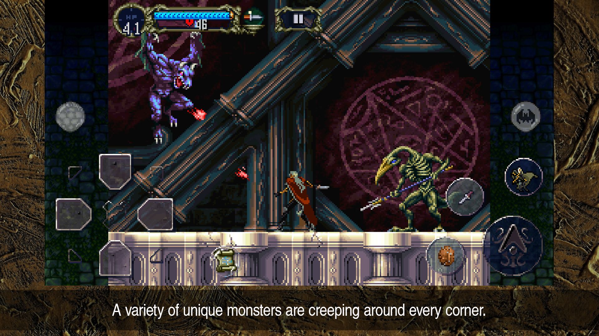 Castlevania Cymphony of the Night no Android mostrando monstros