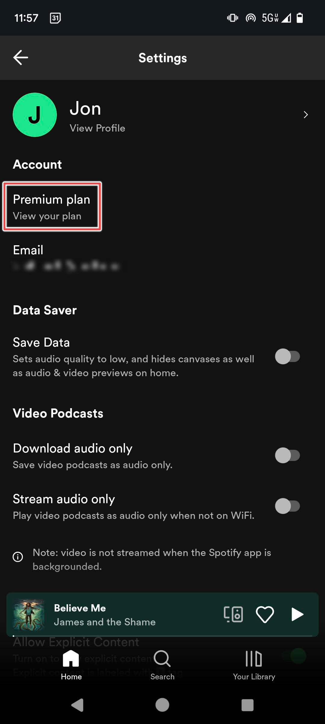 Plano Premium em destaque no aplicativo Spotify para Android