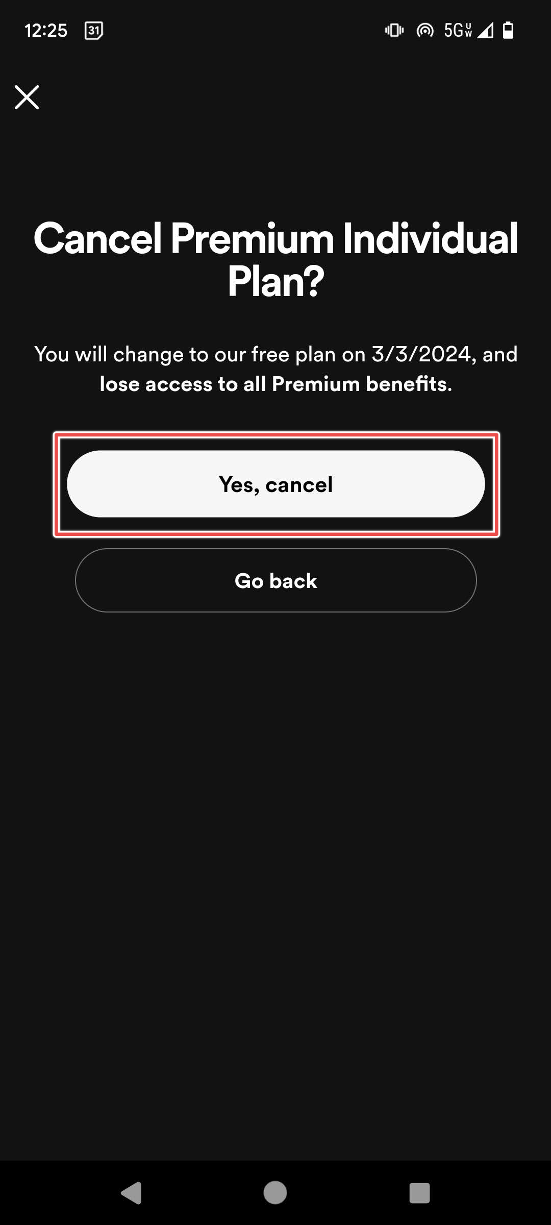 Sim, cancelar destacado no aplicativo Spotify para Android