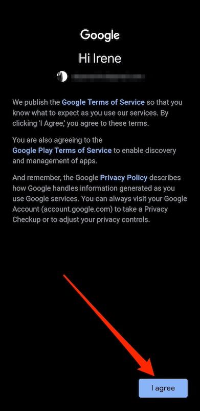 Concordar com os Termos de Serviço do Google durante o login no Android
