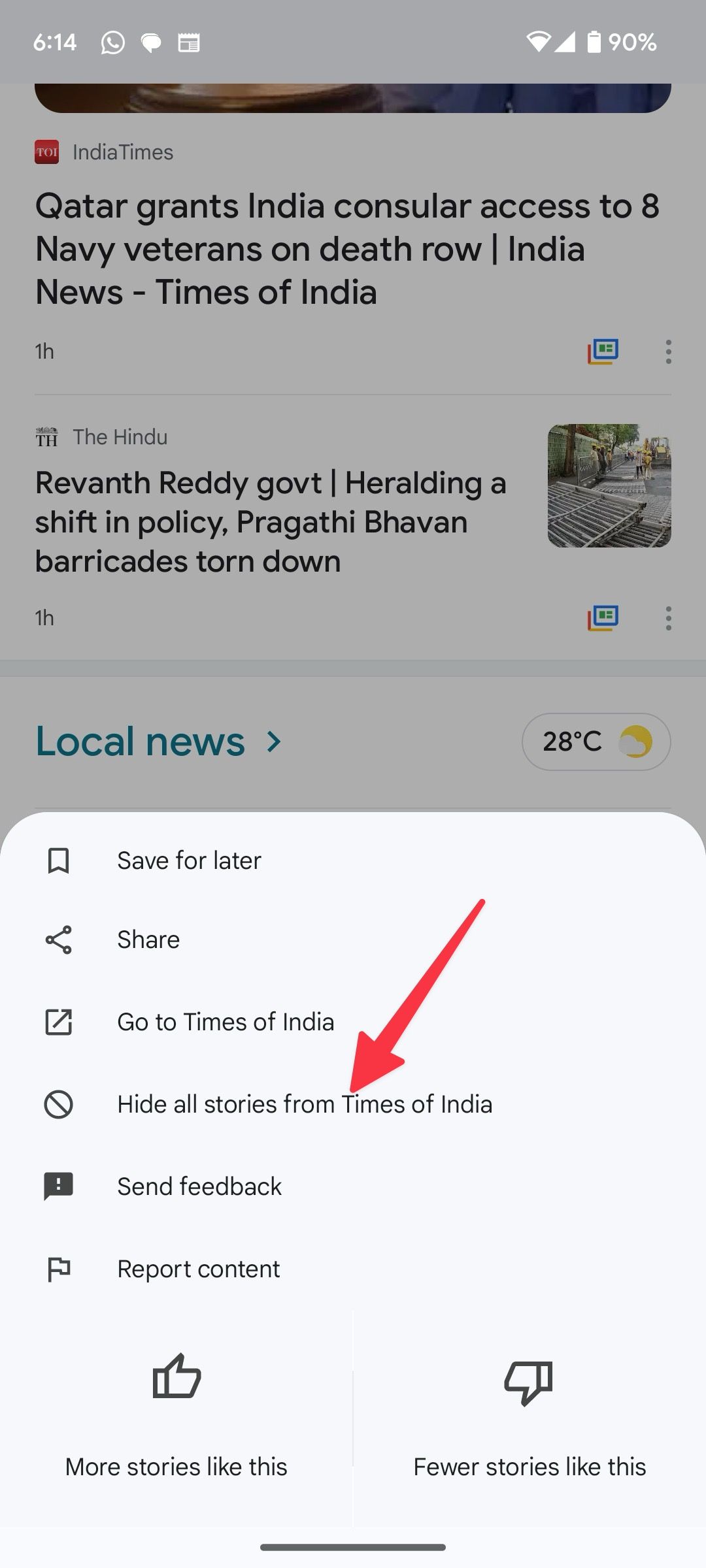 ocultar histórias da publicação no Google Notícias para celular
