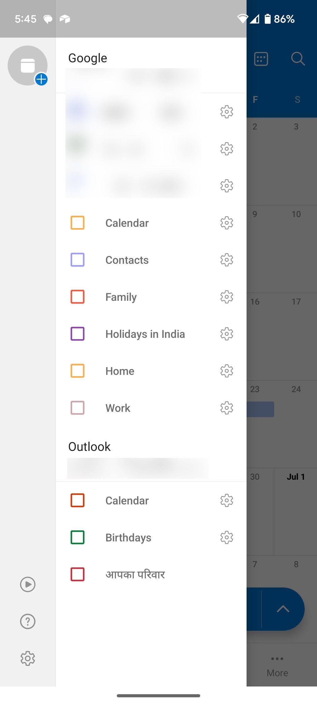 Habilite os calendários do Outlook e do Google no Android