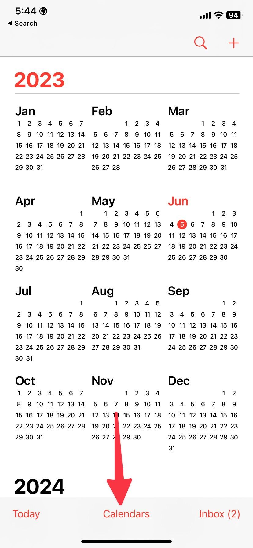 Calendários no iPhone