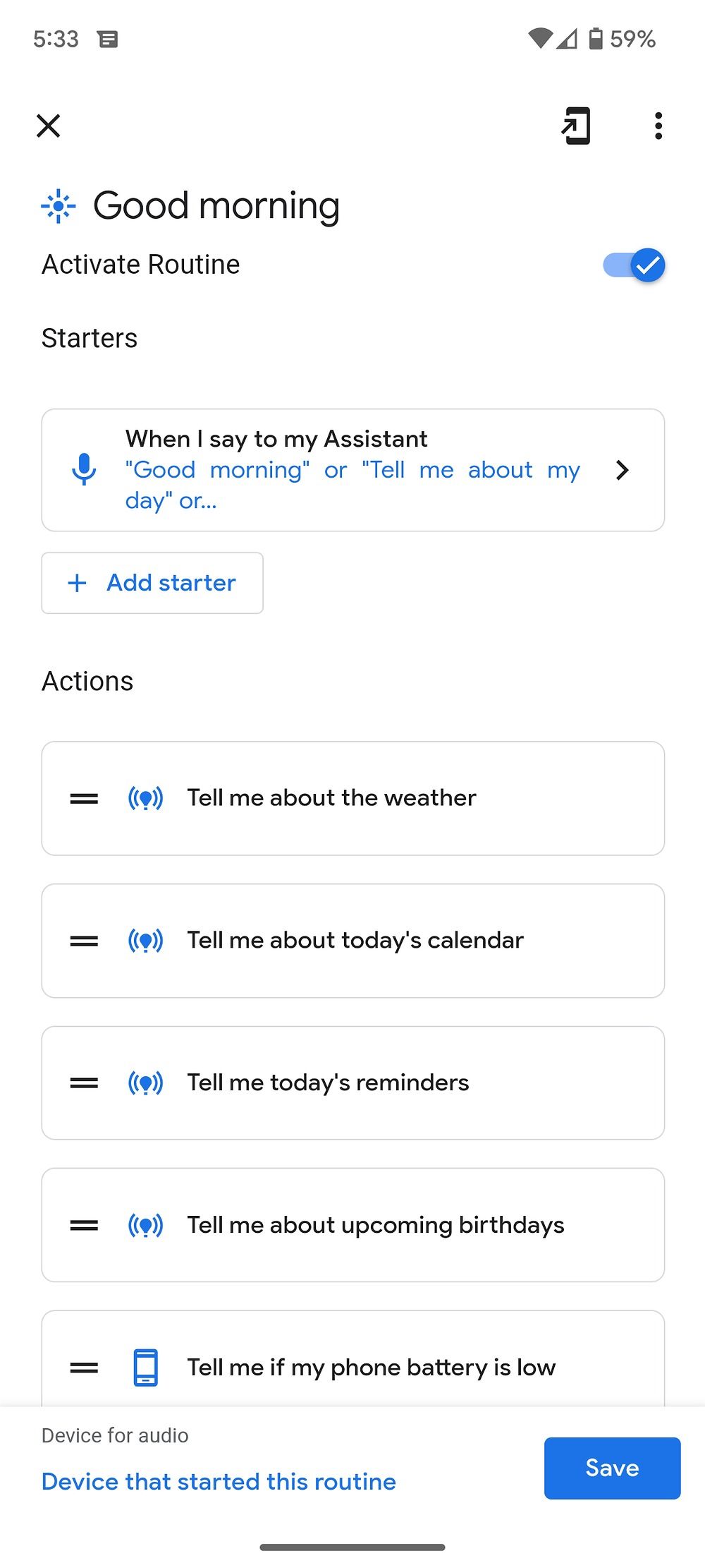 Captura de tela de dicas dadas pelo assistente do Google no Android