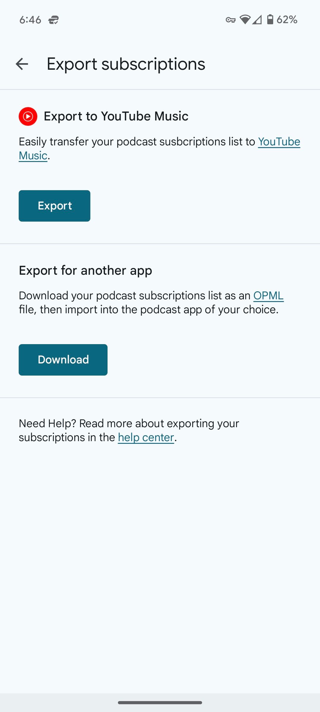 Assinaturas de exportação do Google Podcasts