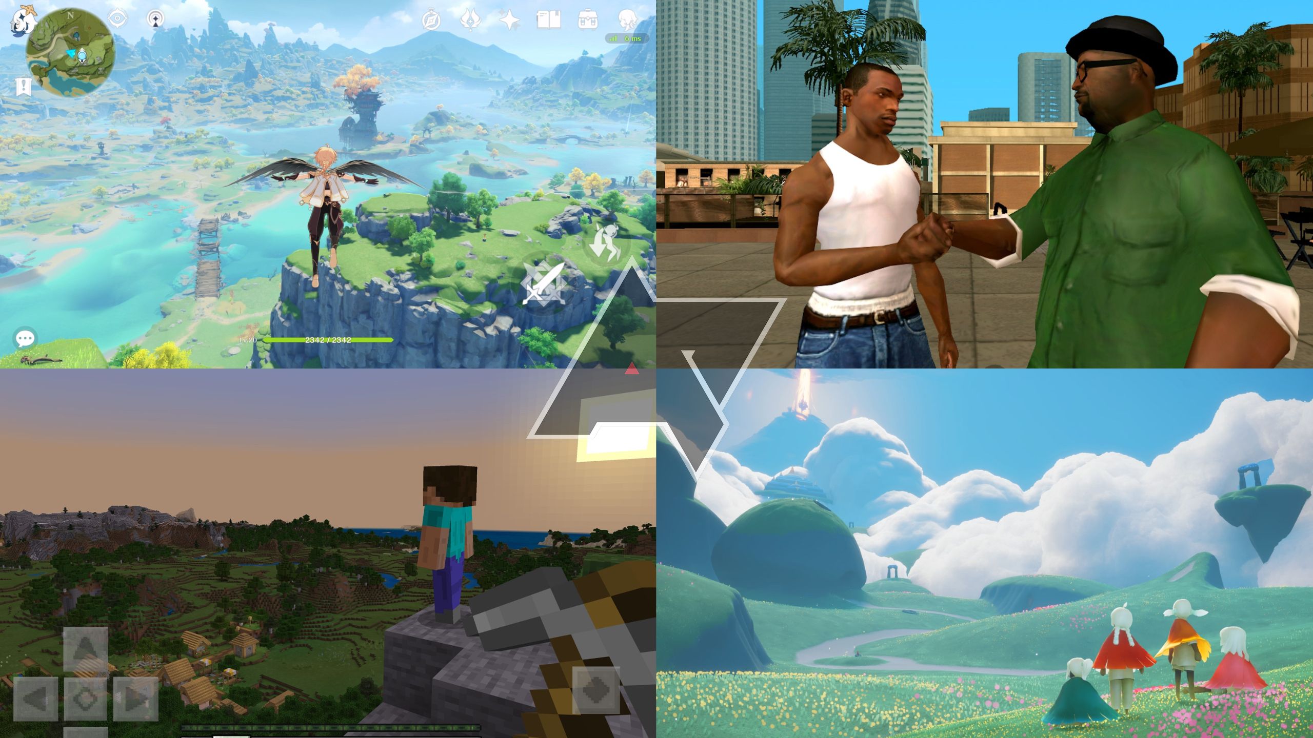 melhores-jogos-de-mundo-aberto-android-hero-genshin-impact-grand-theft-auto-san-andreas-minecraft-sky-children-of-the-light