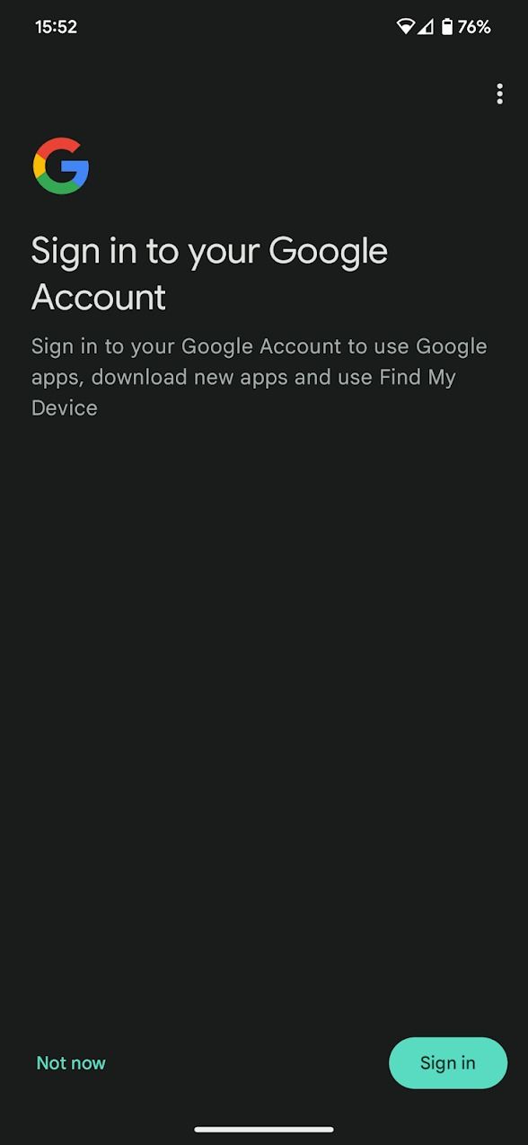 captura de tela do aplicativo Pixel Watch, faça login na tela do Google