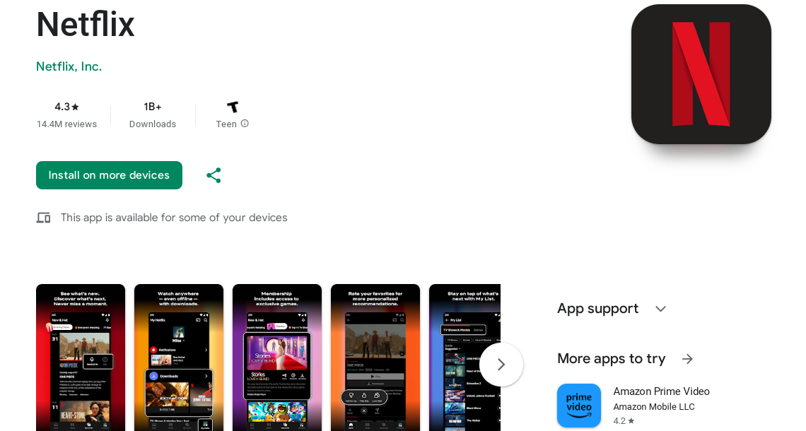 Captura de tela da página de instalação do Netflix na Google Play Store