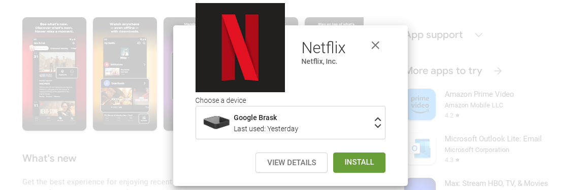 Captura de tela da opção escolher um dispositivo na Google Play Store