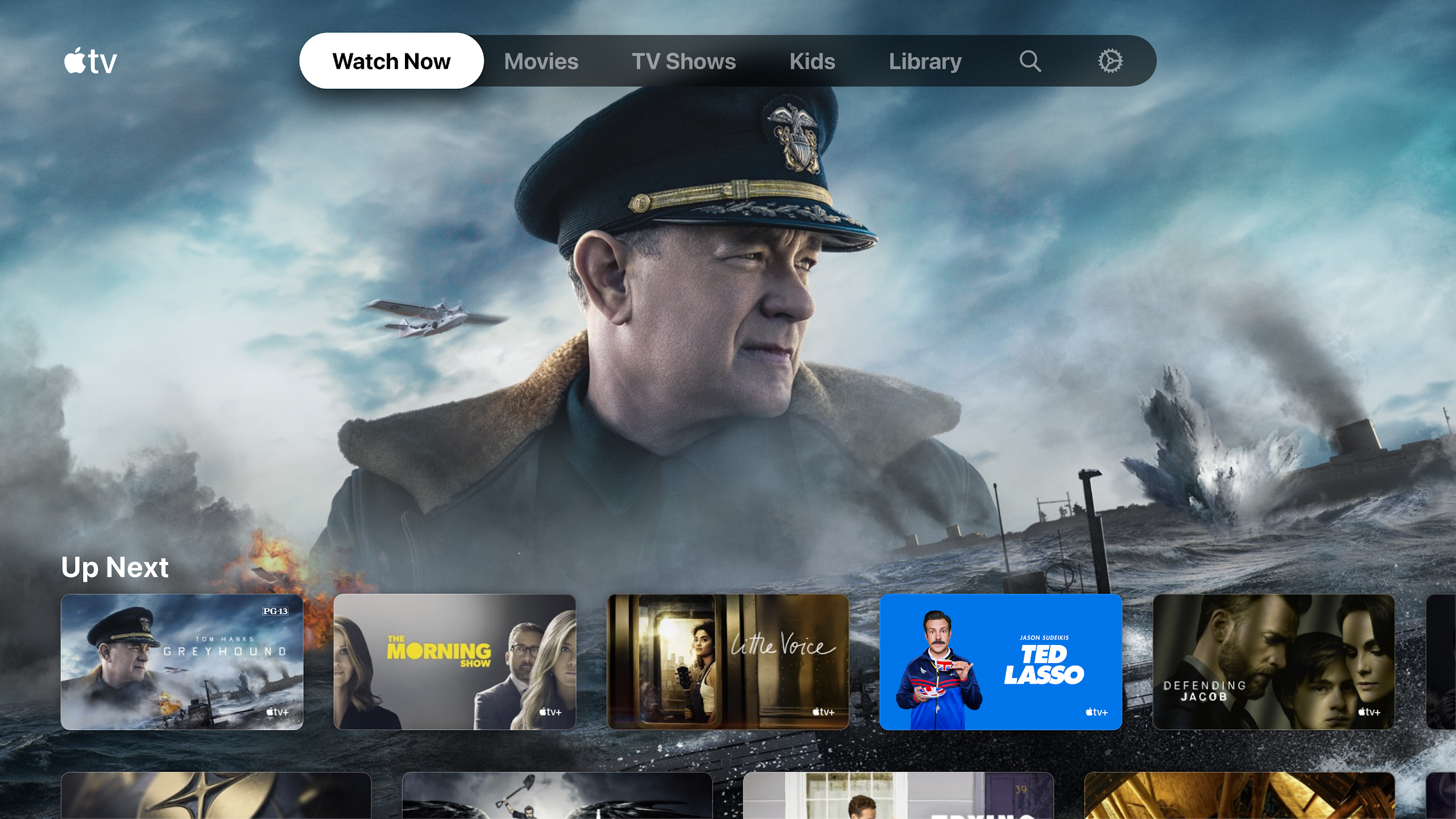 A tela inicial da Apple TV mostrando filmes disponíveis para assistir