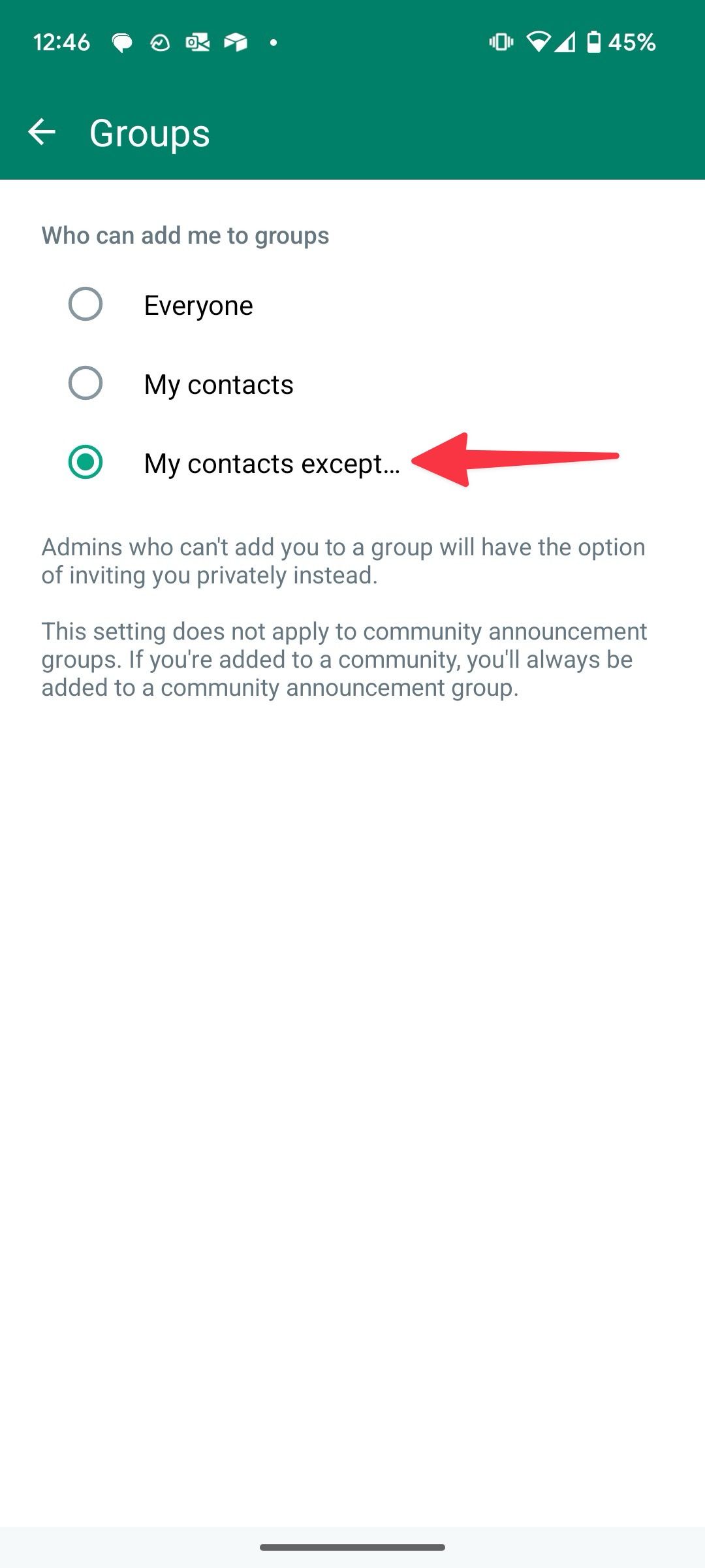grupos nas configurações do WhatsApp