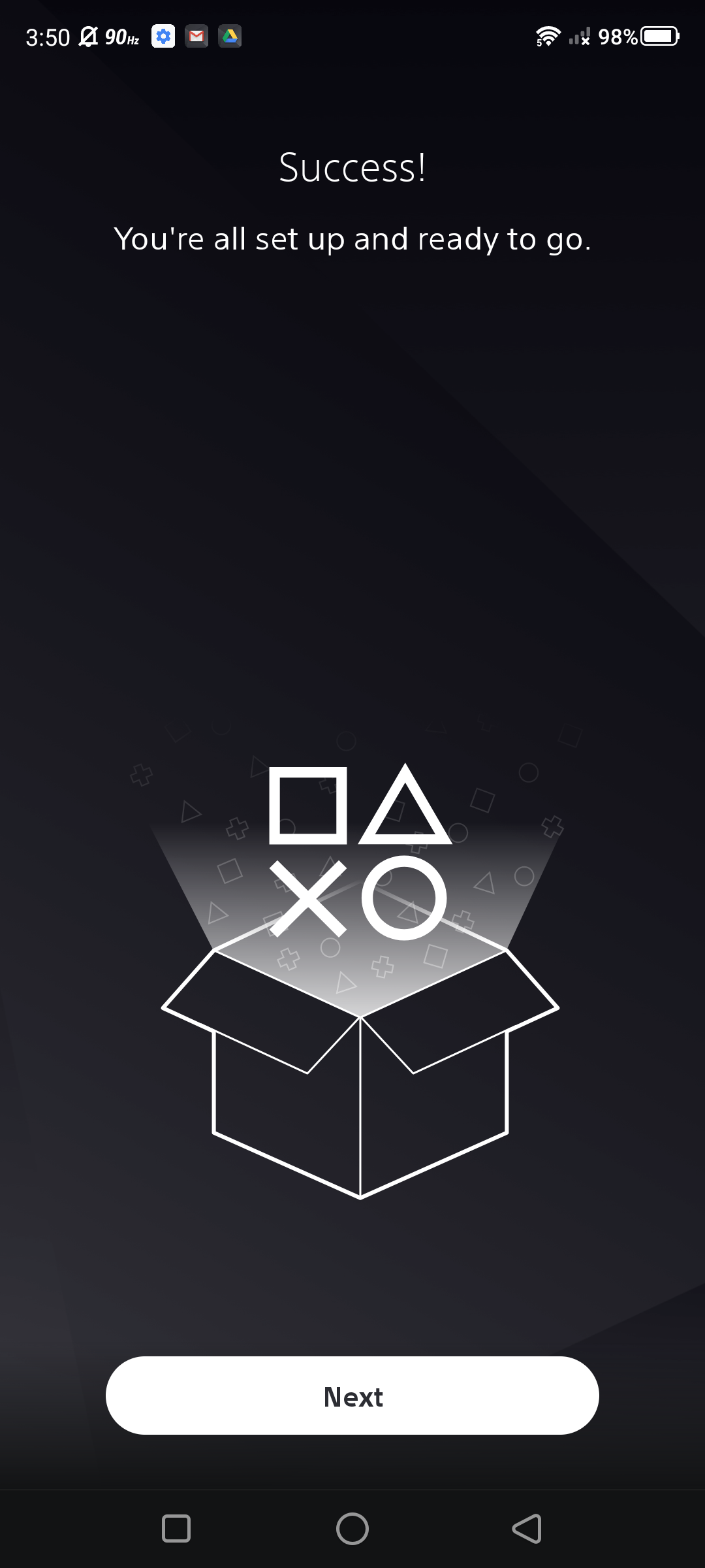 Captura de tela do primeiro uso do aplicativo PlayStation (etapas)