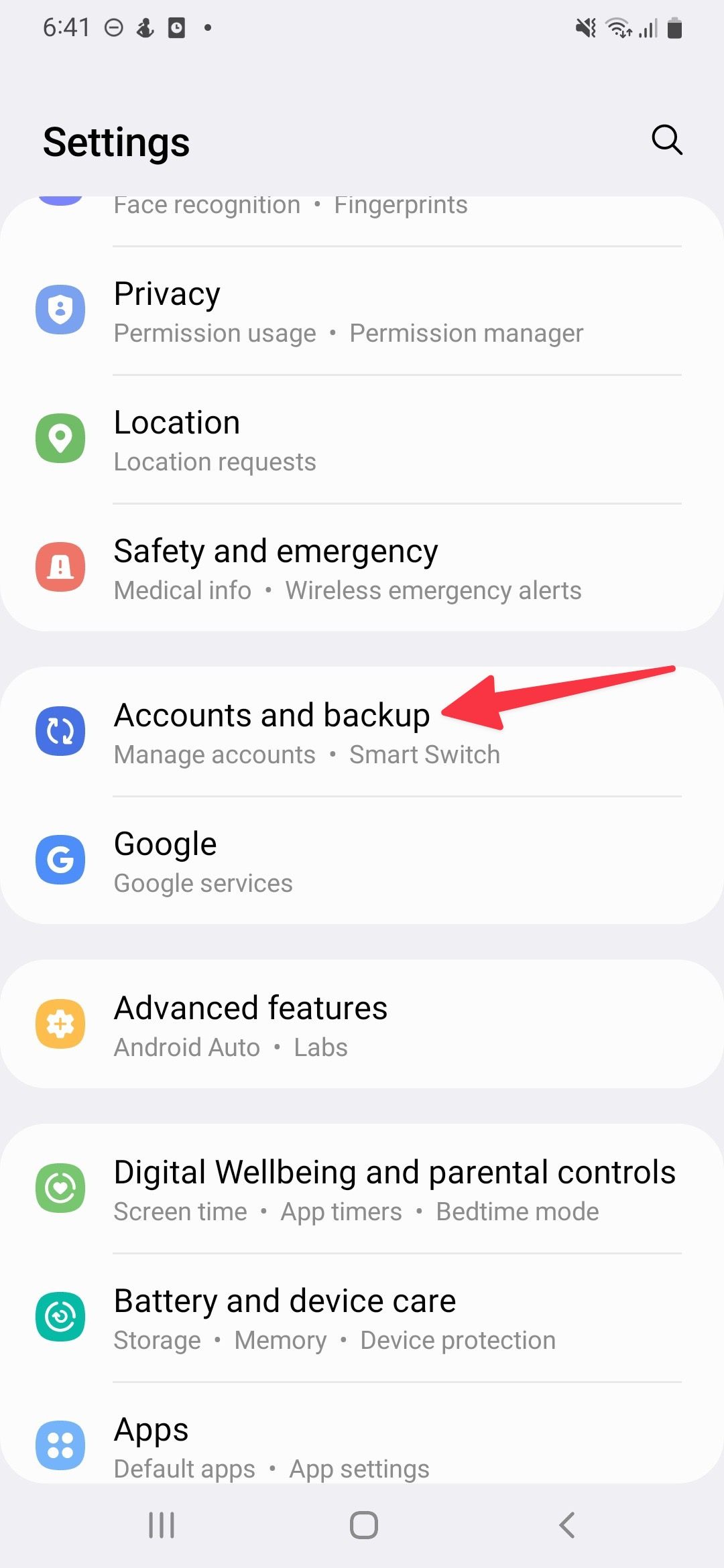Abra contas e faça backup em seu dispositivo Samsung