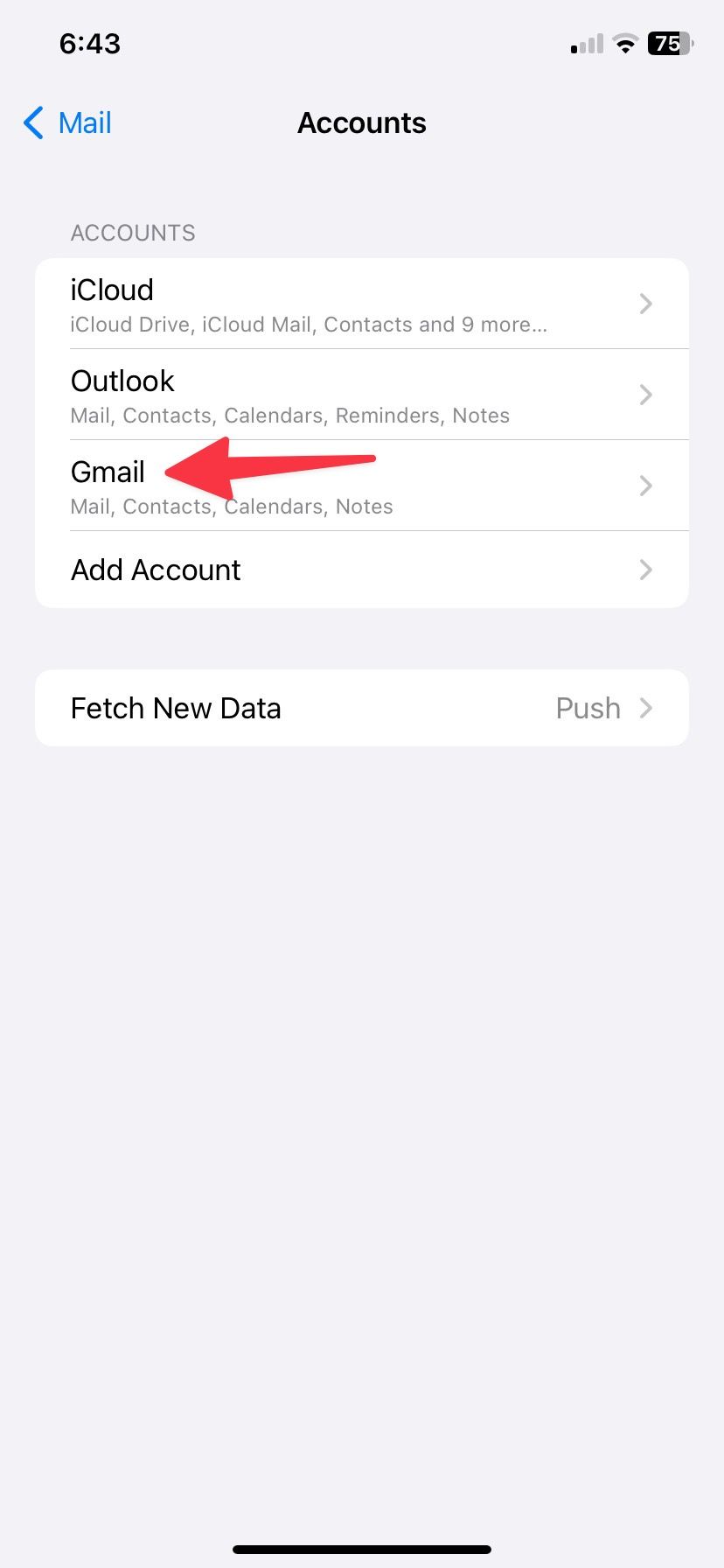 Selecione a guia Gmail no seu iPhone