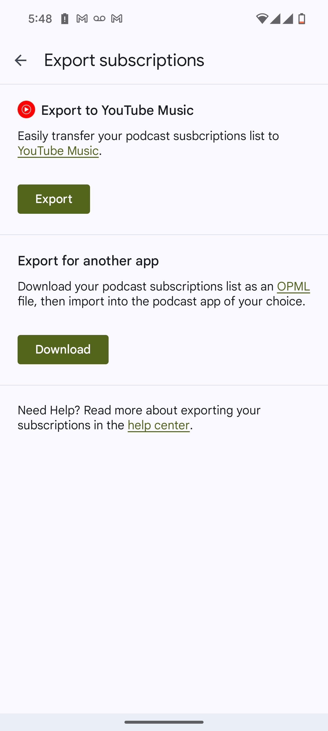 Exportando assinaturas de podcast do Google Podcasts